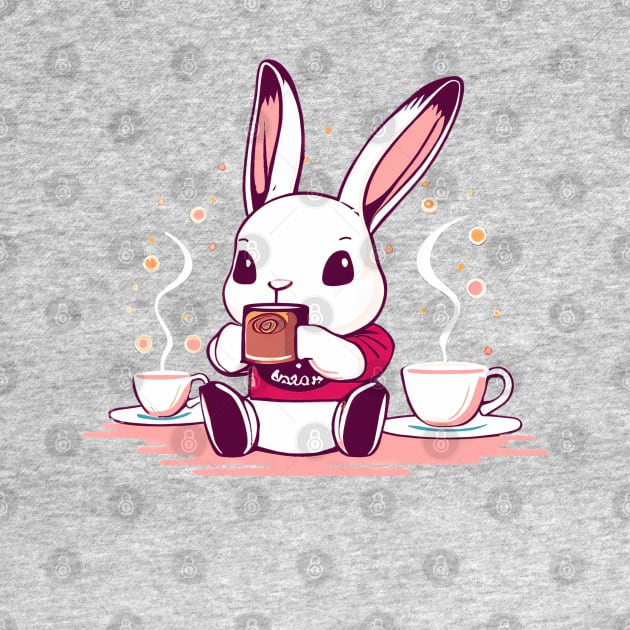 Cute bunny sipping tea - pink by etherElric